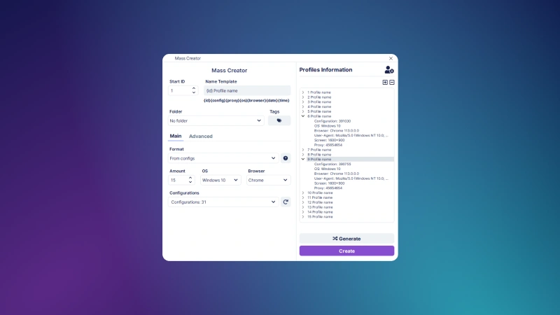 Creating profiles for multi accounting in an anti-detect browser Undetectable